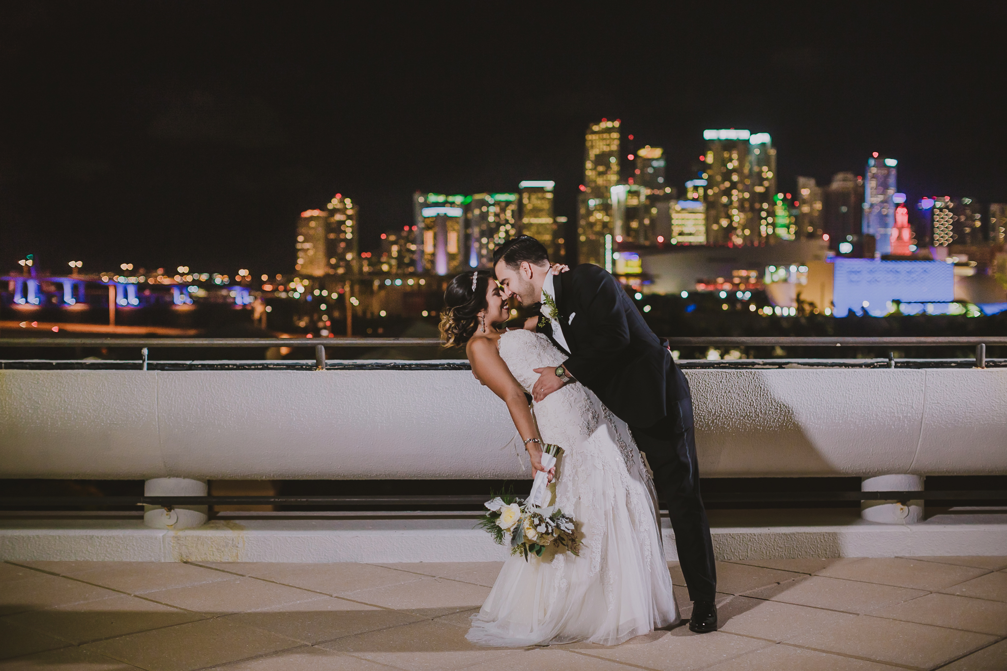 downtown miami portrait background bride groom