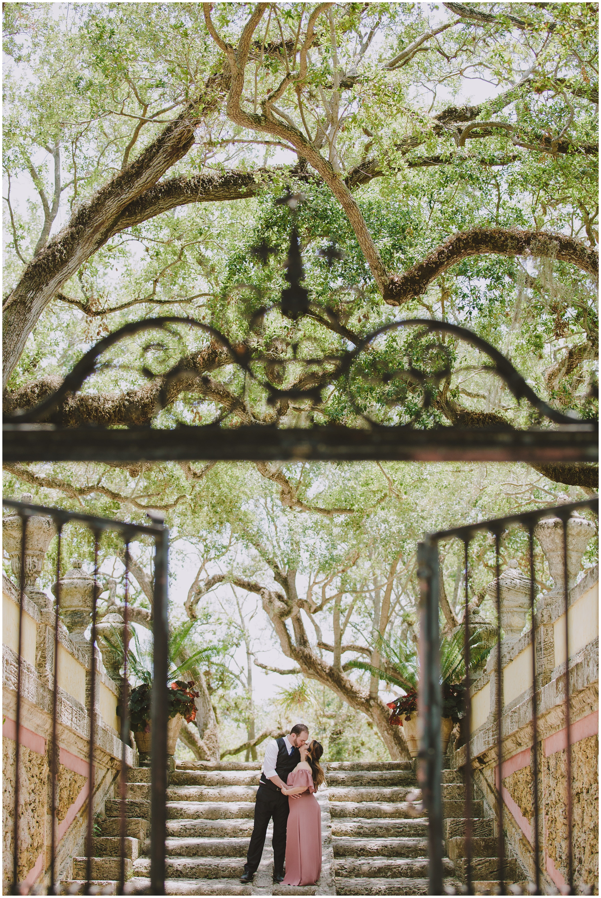 couple on famous vizcaya stairs 