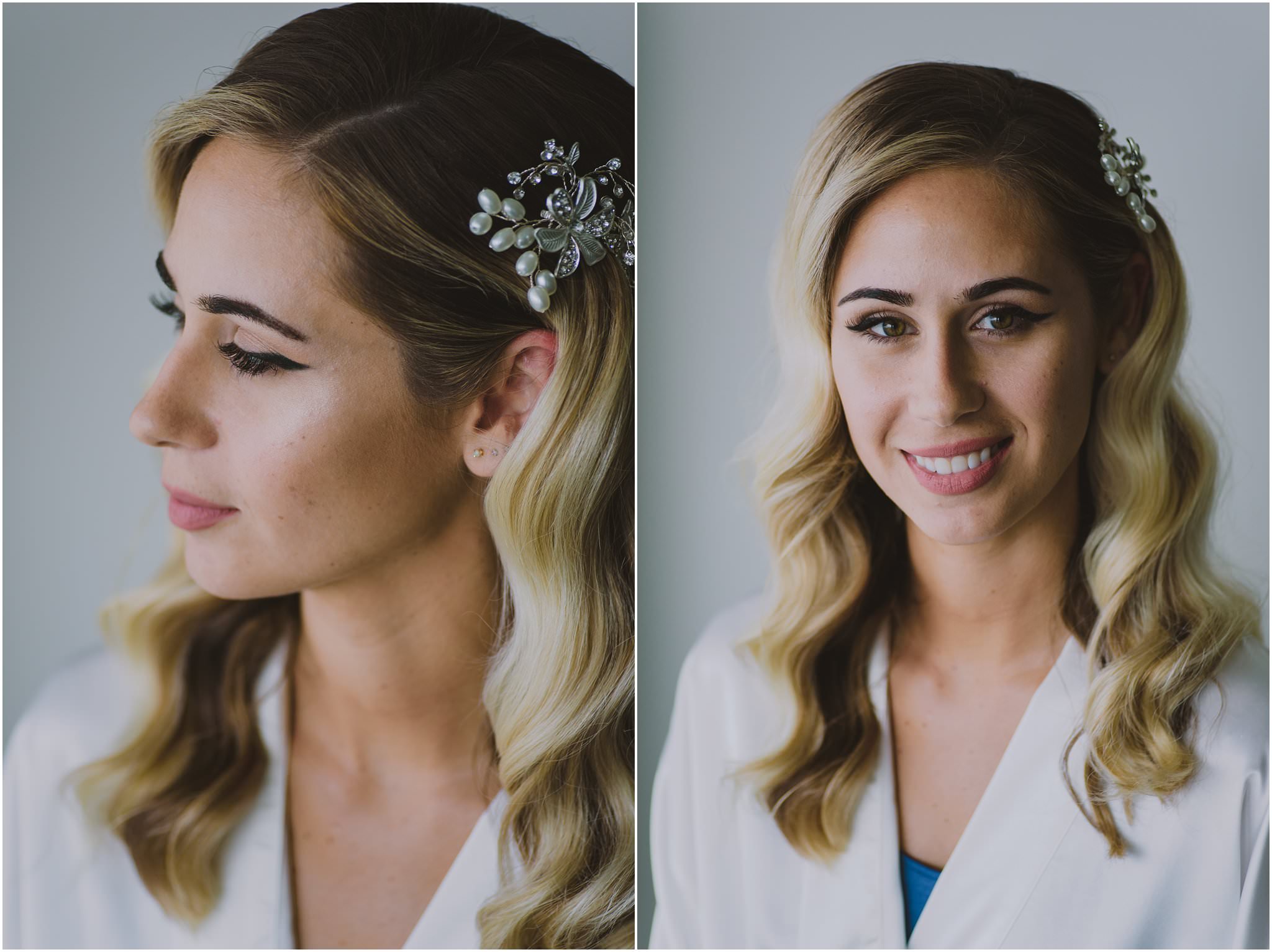 portrait of bride with conch waves and pearl hair pin