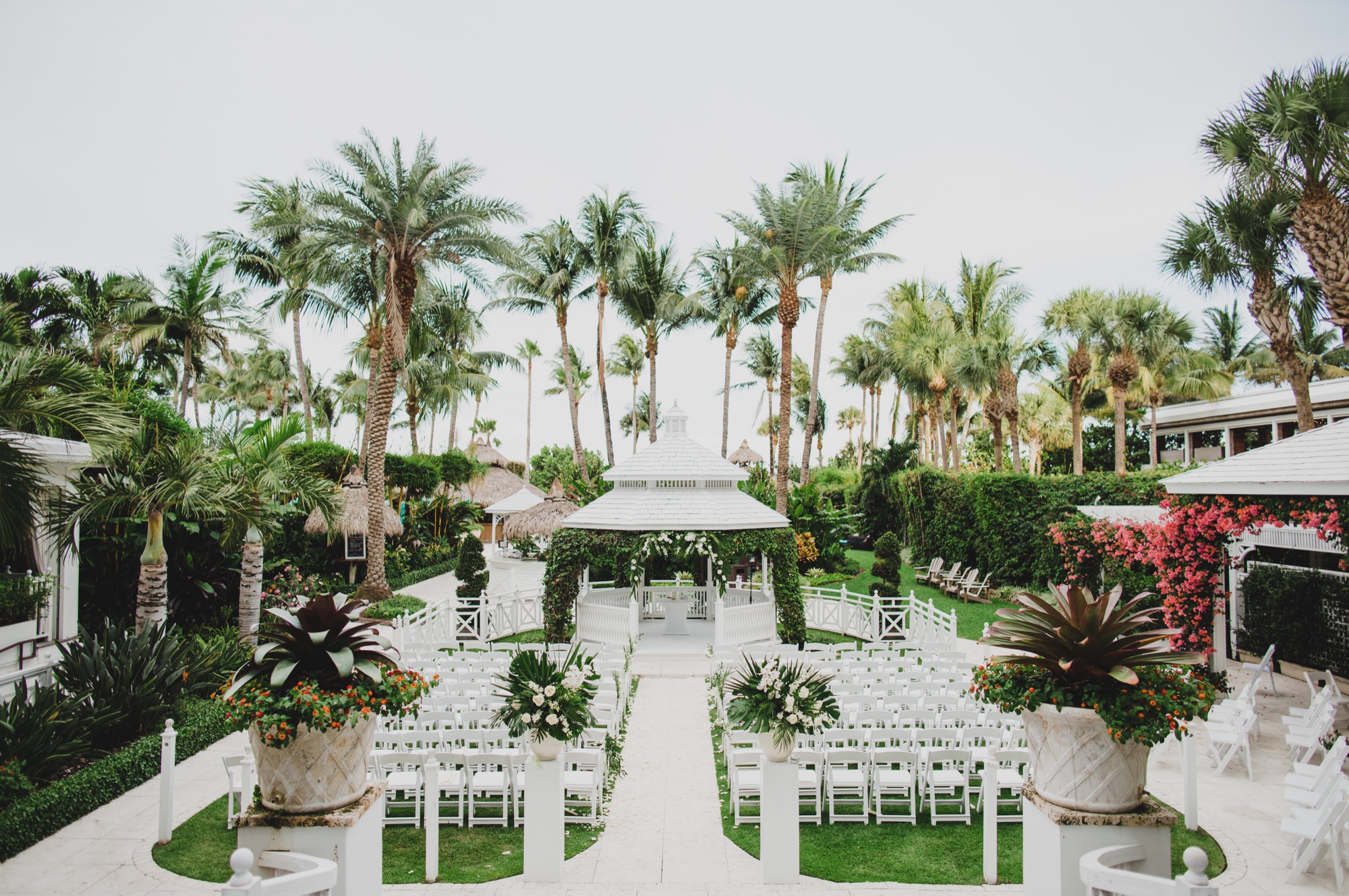 tropical ceremony setup at the gazebo lawn at the Palms hotel & spa