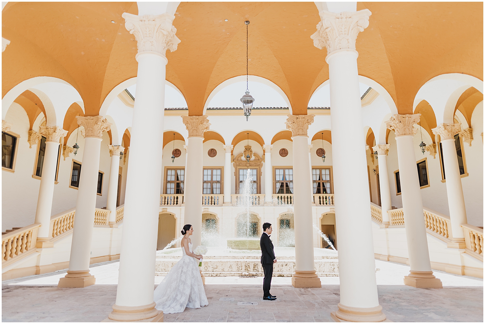 First look of the bride at the Biltmore Hotel in Coral gables.