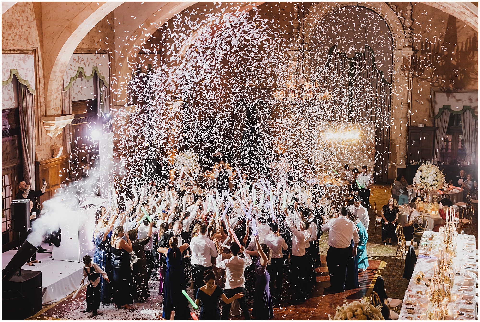 Confetti blast in Alhambra ballroom at the Biltmore Hotel