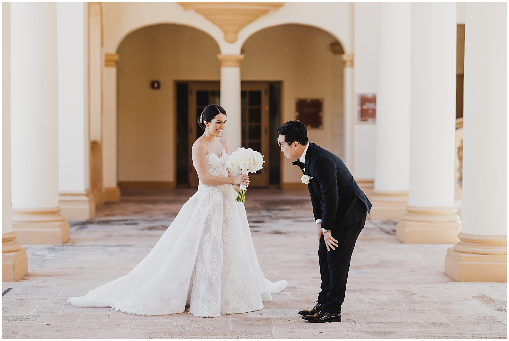First look of the bride at the Biltmore Hotel in Coral gables.